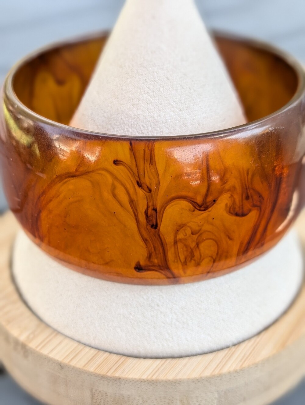 Vintage-Style Tortoise Amber Lucite Statement Bangle | Chunky Wide Cuff
